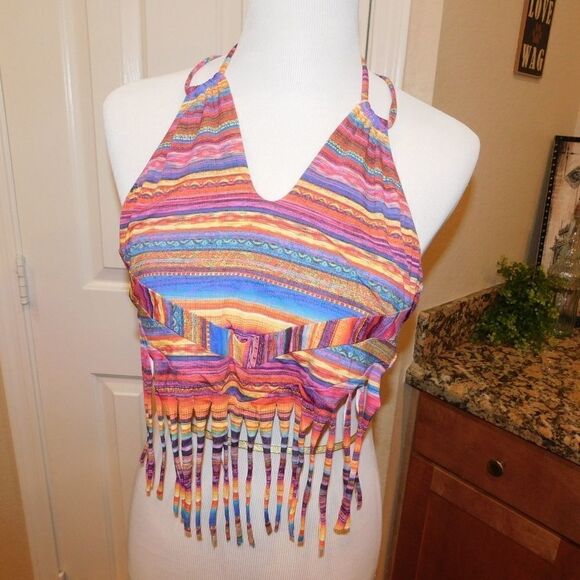 Multicolor Embellished Fringe Swim Tanktini (D9) - Picture 1 of 8